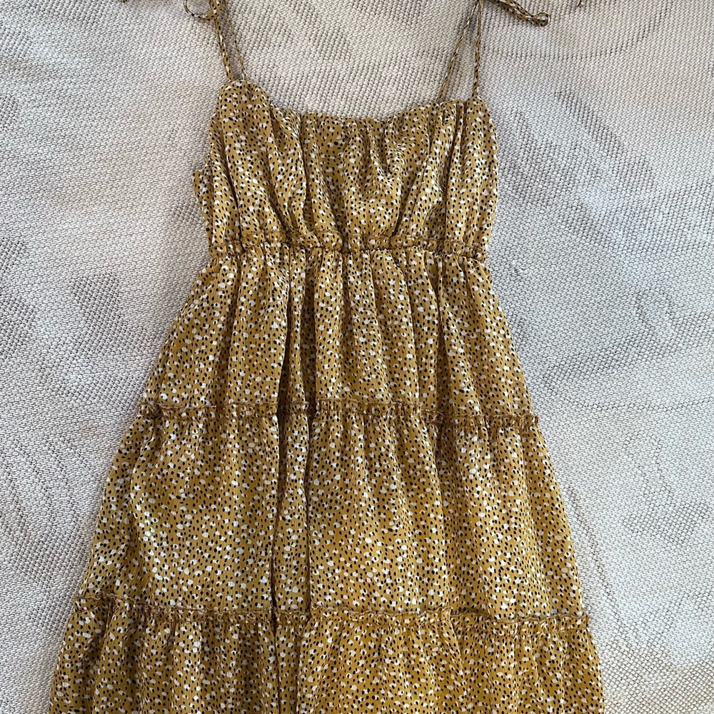 Amazon Mustard Yellow Tiered short dress with Spaghetti Straps